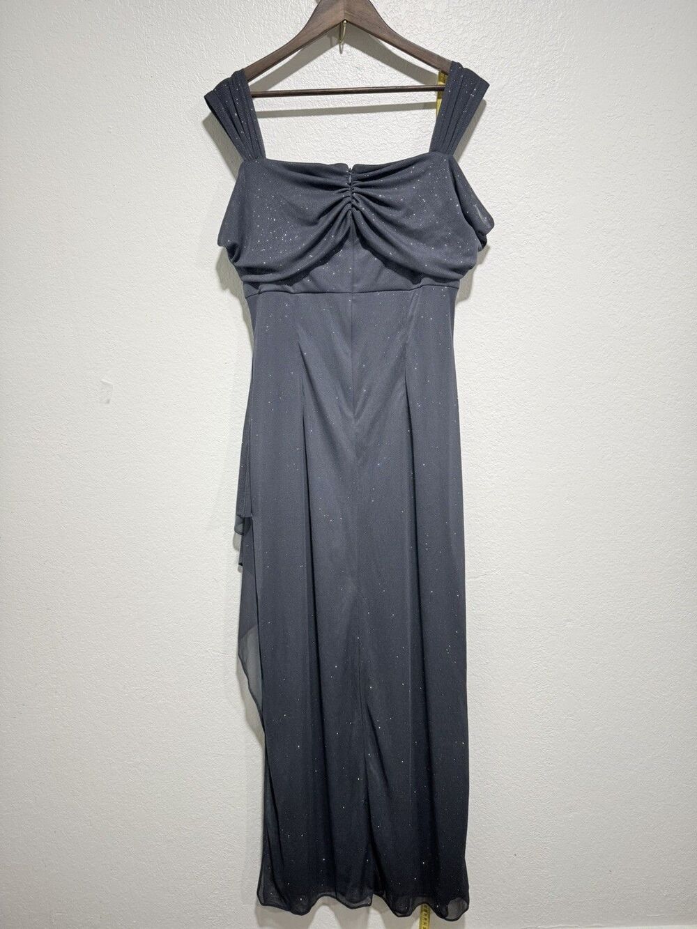 Alex Evenings Gray Glitter Draped Cowl Neck Sleeveless Long Gown Size 16 - Picture 8 of 13